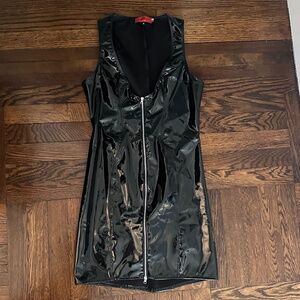 Black Vinyl Zip Up Mini Dress